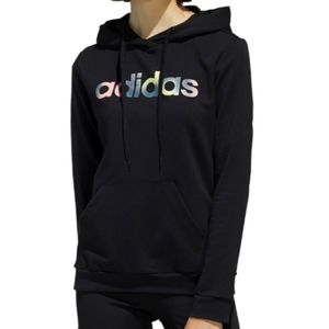Adidas Athletic Colorblock Logo Pullover Hoodie Sweatshirt - Black
